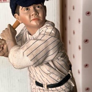 Striped Baseball Player Figurine - Cream and Black